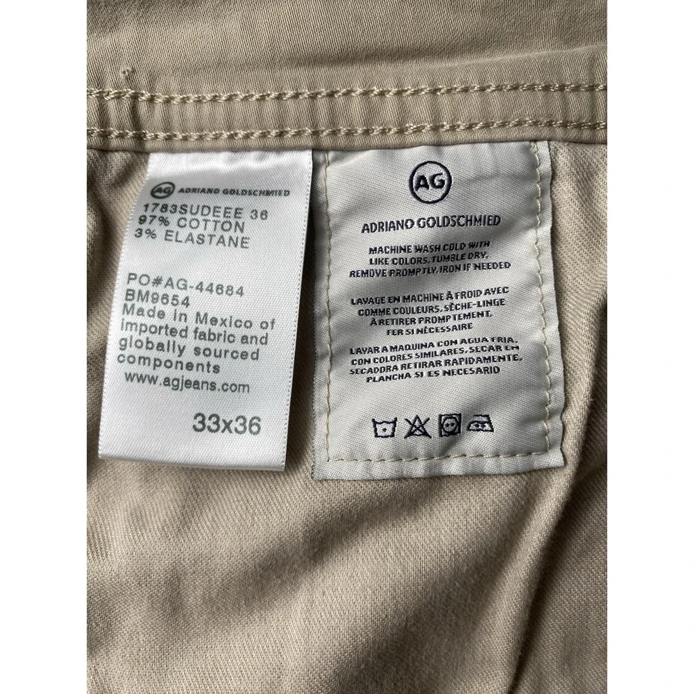 AG Adriano Goldschmied The Tellis Modern Slim Pants Mens 33 Khaki Measured 35x28